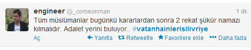 Ergenekon kararlarına ilk yorum twitter'dan