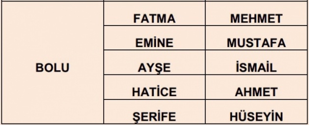 İllere göre en çok kullanılan isimler