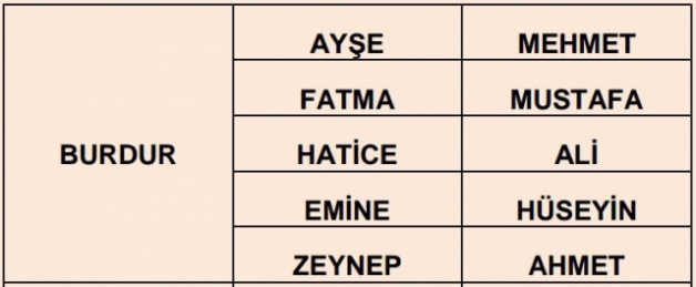 İllere göre en çok kullanılan isimler