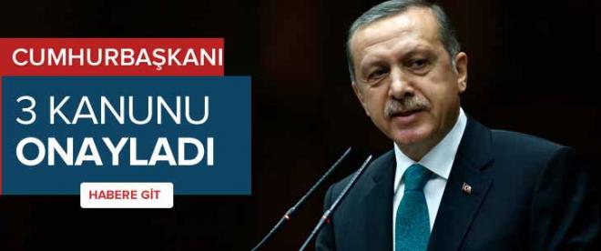 Cumhurbaşkanı Erdoğan, 3 kanunu onayladı