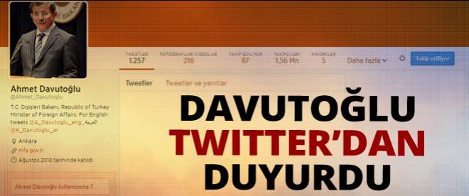 Davutoğlu Twitterdan duyurdu!