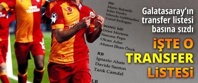 İşte Galatasarayın transfer listesi!