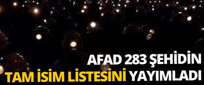 AFAD 284 şehidin isimlerini açıkladı