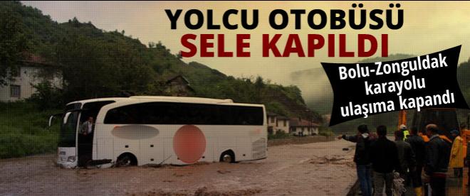 Boluda otobüs sele kapıldı