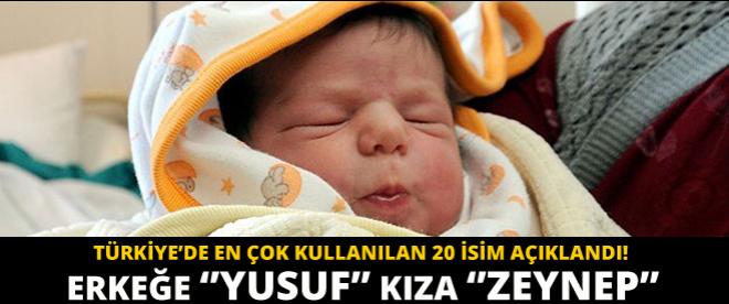 Erkeğe Yusuf kıza Zeynep adı veriliyor!