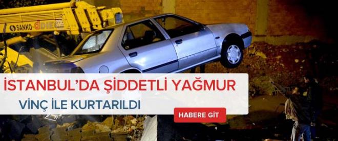 Toprak kayması yüzünden araç askıda kaldı