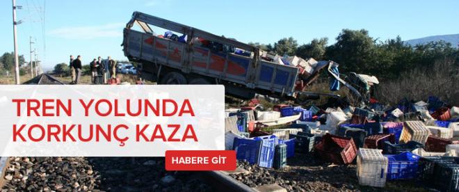 Yük treni ile kamyon çarpıştı